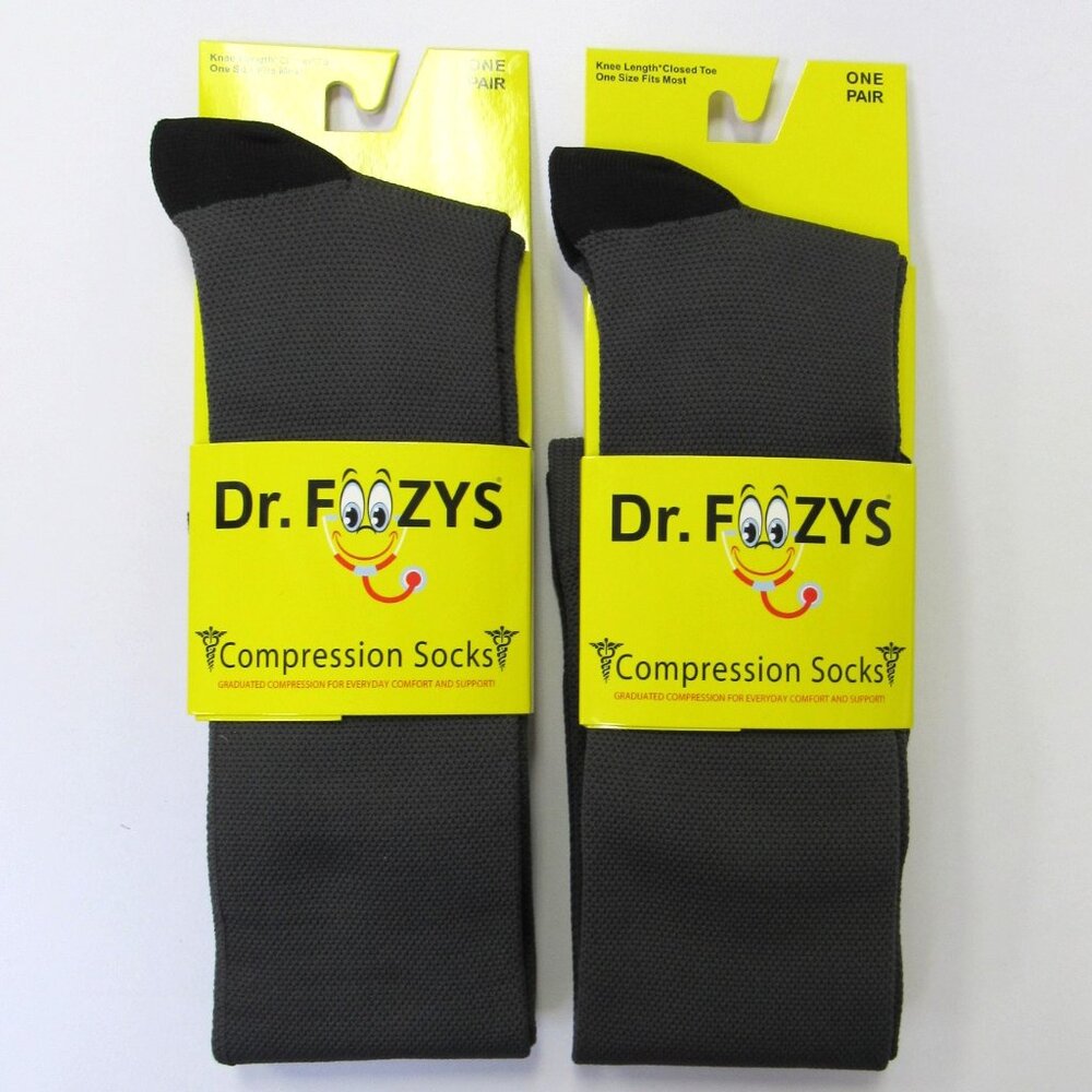 2 Pairs Foozys Dark Gray Compression Knee Socks Unisex Men Women